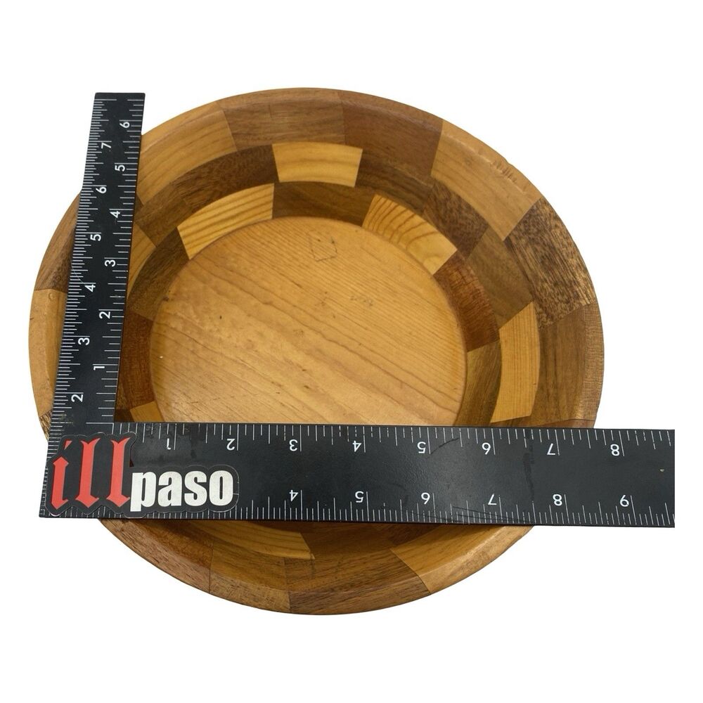 Vintage Handcrafted Wooden Bowl Segmented Wood Decor 10" x 2 1/4" - Picture 6 of 6